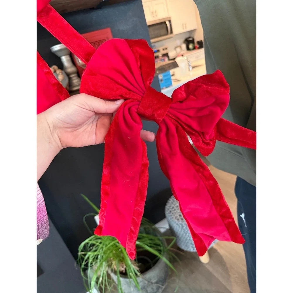 New LOT Christmas Red Velvet Bow Garland 6ft Holiday Decor Mantel Christmas